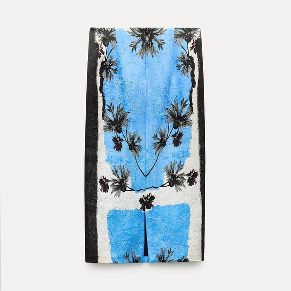 Zara Palm Printed Pencil Tropical Skirt. ZW Collection - Picture 3 of 6